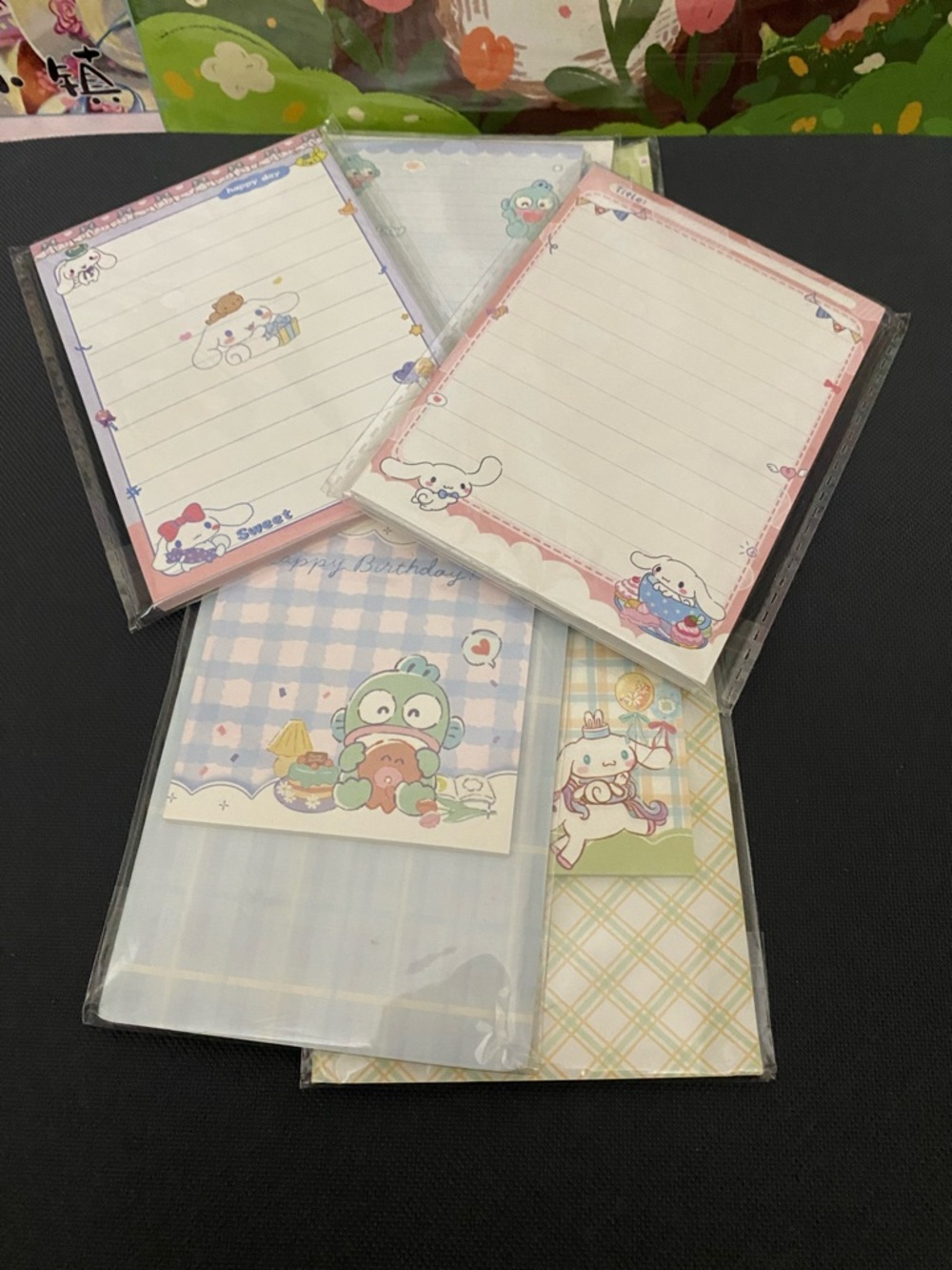 Sanrio-themed memo pad sets / stationery packs. Hangy & Cinna